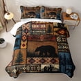 thumbnail image 2 of Castle Fairy Western Patchwork Bear Quilt King for Teens,Tribal Boho Aztec King Coverlet Set,Red Brown Black, 2 of 7