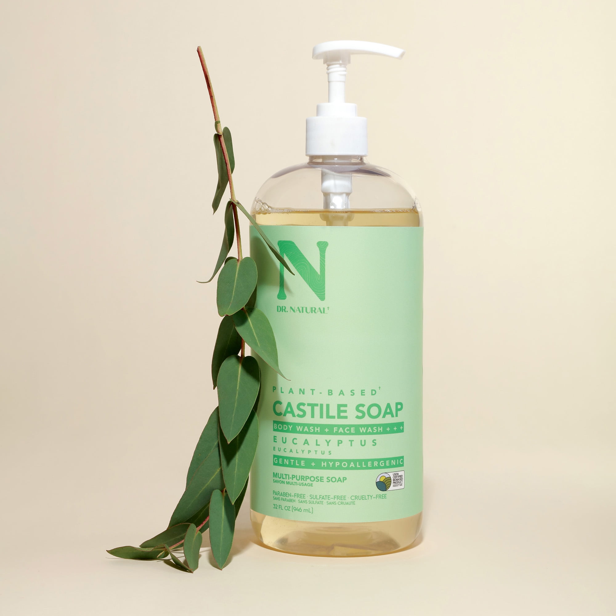 Dr. Natural Pure Castile Liquid Soap, Eucalyptus, 32 oz. with Pump
