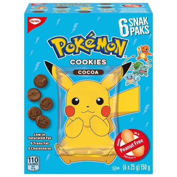 Christie, Biscuits Pokémon au cacao, collations pour l’école, 6 Snack Packs POKE COCOA 150G - FRENCH