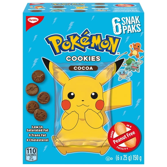 Christie, Biscuits Pokémon au cacao, collations pour l’école, 6 Snack Packs POKE COCOA 150G - FRENCH