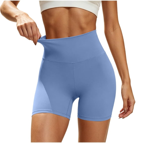 CQONEPT High Waisted Biker Shorts for Women Tummy Control Fitness Athletic Workout Running Yoga Gym Shorts Light Blue XXL