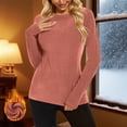 thumbnail image 2 of ZQUUVOU Thermal Shirts for Women Velvet Lined Loose Polluer Solid Color Crew Neck Raglan Sleeve Thermal Base Layer Tops Pink, 2 of 9