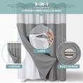 thumbnail image 2 of Grey Long No Hook Waffle Weave Shower Curtain with snap-in Liner Replacement, 230GSM Waterproof Fabric Hotel Shower Curtain Set for Bathroom, Through Mesh Top Window,71Wx80H, 2 of 7