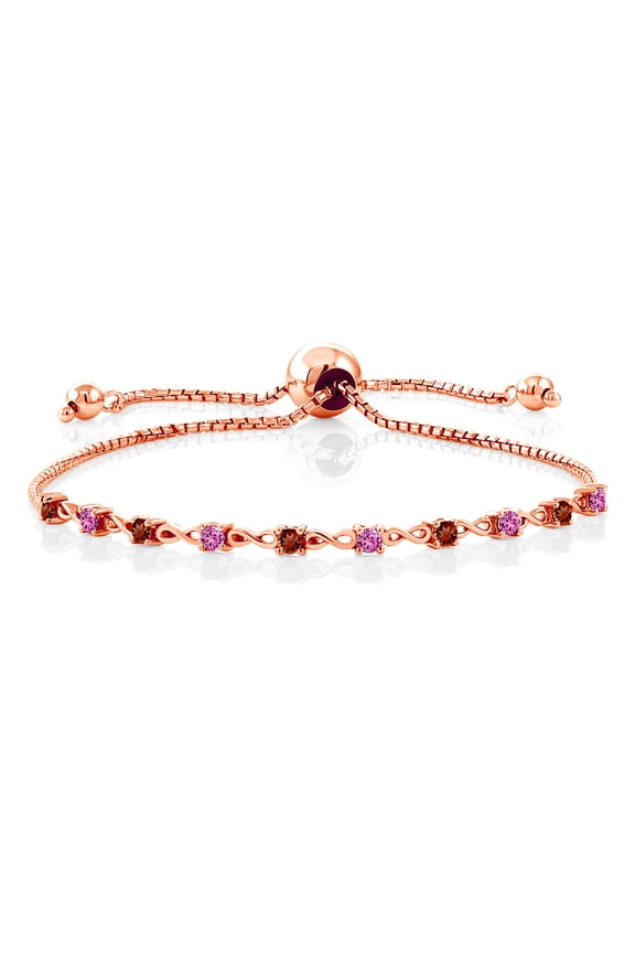 0.60 Ct Red Garnet Pink Created Sapphire 18K Rose Gold Plated Silver Bracelet for Women