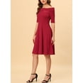 thumbnail image 5 of INSPIRE CHIC Women's Off Shoulder Elegant Mesh Panel Party Cocktail Midi Dress L Red, 5 of 7