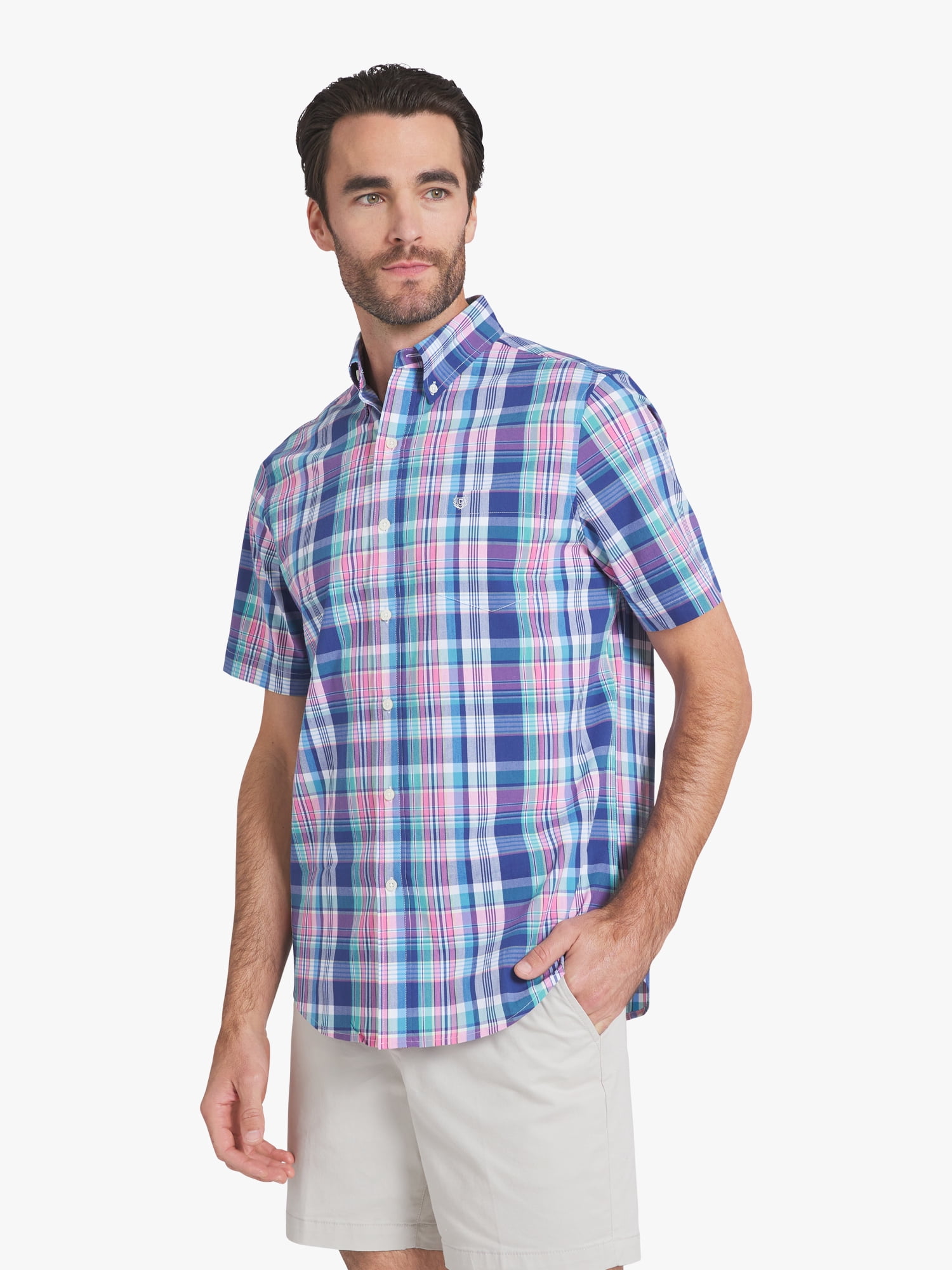 Chaps Men's & Big Men's Short Sleeve Easy Care Stretch Poplin Shirt, Sizes S-3XL