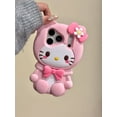 thumbnail image 2 of 3D Kitty Phone Case for iPhone 17 Pro Max 16 15 14 13, Cute Kawaii Soft Silicone Cartoon Case with Bow Flower, Shockproof Protective Cover for Women Girls, 2 of 7