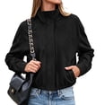 thumbnail image 4 of HAPIMO Women Faux Suede Jacket Zipper Standing Collar Coats Elastic Hem Cropped Outerwear Long Sleeve Fall Fashion Jackets with Pockets Black S, 4 of 9