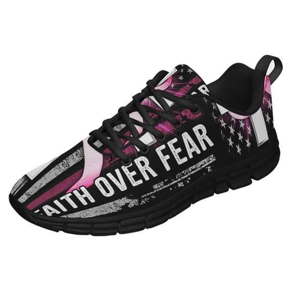 Faith Over Fear Breast Cancer Awareness Running Shoes Sneakers Mesh Black Size 3.5