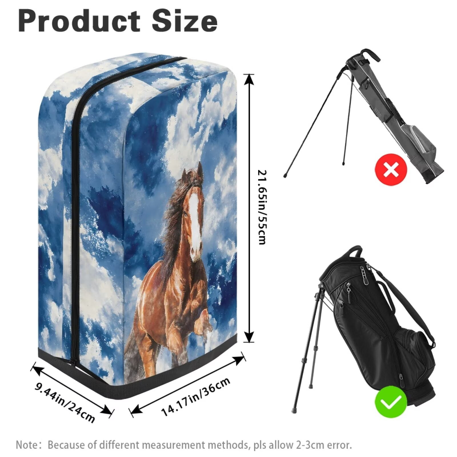 Chririnla Blue Tie-Dye Horse Golf Bag Rain Cover Decorative Protector for Stand Carry Cart Tour Bags with Snap Button Easy Access