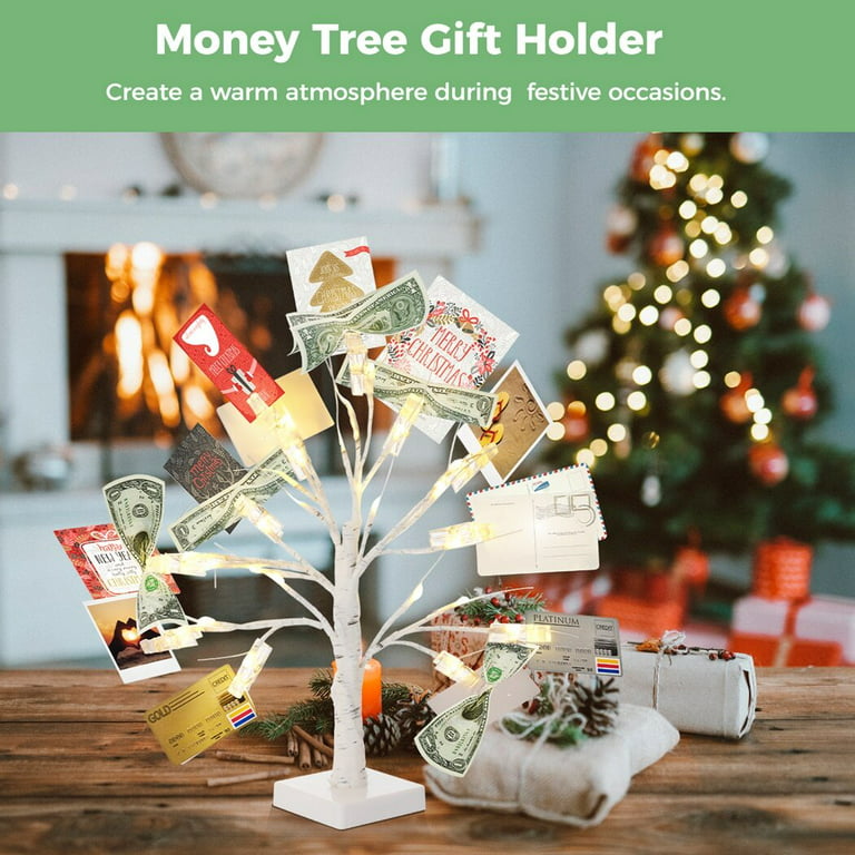 Money Tree Gift Holder, Money Tree with 12 Clear Clips, Photo Cash Lottery Ticket Holder, Unique Desktop Home Decorations for Christmas, Memo