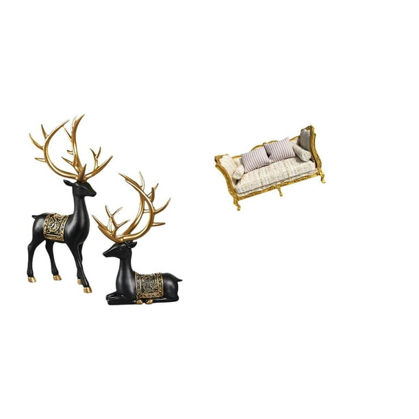 Figura De Ciervo De Resina De Alce Y Reno, Escultura Animal Para Casa De Muñecas, Sofá De Madera En Miniatura, Artesanía, Muebles De Simulación, Decoración De Mesa Para Inauguración De La