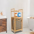 thumbnail image 3 of Bamboo Frame Non-Woven Fabric 40x30x95cm Tipping Bucket Dirty Laundry Basket Double Storage Rack Storage Basket, 3 of 12
