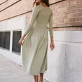 thumbnail image 2 of Vestido de manga larga para mujer color sólido cuello cuadrado ajuste holgado traje de vacaciones informal, 2 of 6