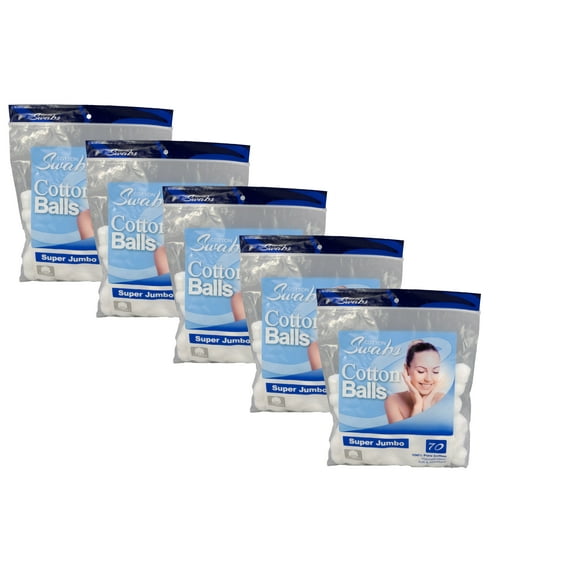 Jumbo Cotton Balls - 70 Count Each | Ultra-Soft, Absorbent Cotton Swabs (5 pack)