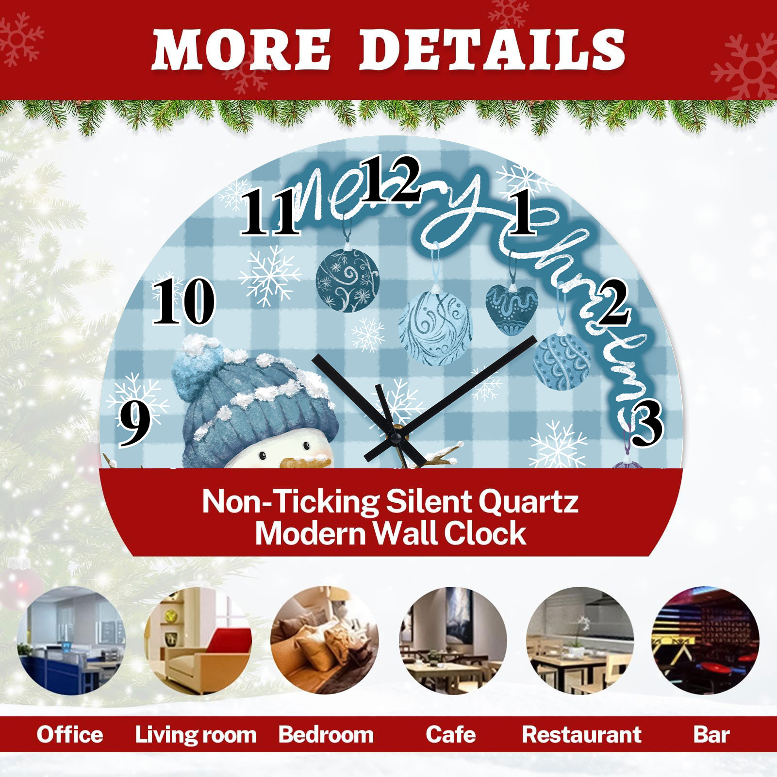 Sanmadrola Christmas Decoration Wall Clock Home Indoor Decor Silent Non Ticking Wooden 12'' Snowman