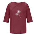 thumbnail image 4 of OKBOP Ladies Tops Red 3/4 Sleeve Crew Neck Cotton and Linen Floral T-Shirts Ladies Shirts, 4 of 4