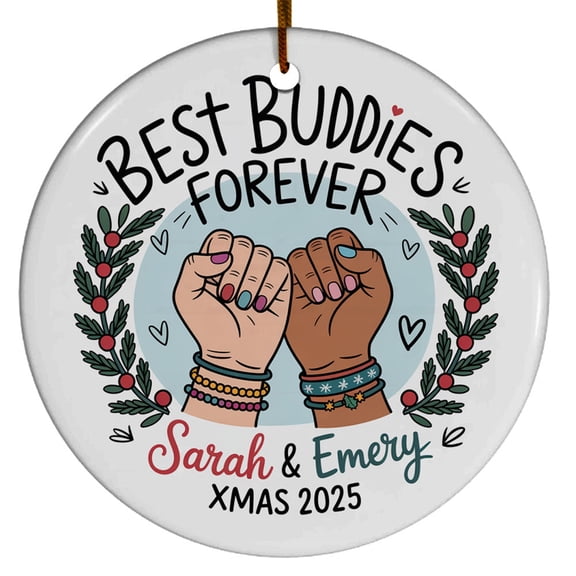 Buddies ForChristmas Ornament Gift for Bestie Soul Sister, Friends Christmas Ornament, Custom Name Text Names Long Distance Friendship Gift