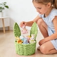 thumbnail image 6 of Basket with Handle Easter Bunny Rattan Woven Picnic Baskets with Rabbit Ear Straw Wicker Egg Candy Storage for Egg Party Supplies Gifts (Green), 6 of 7