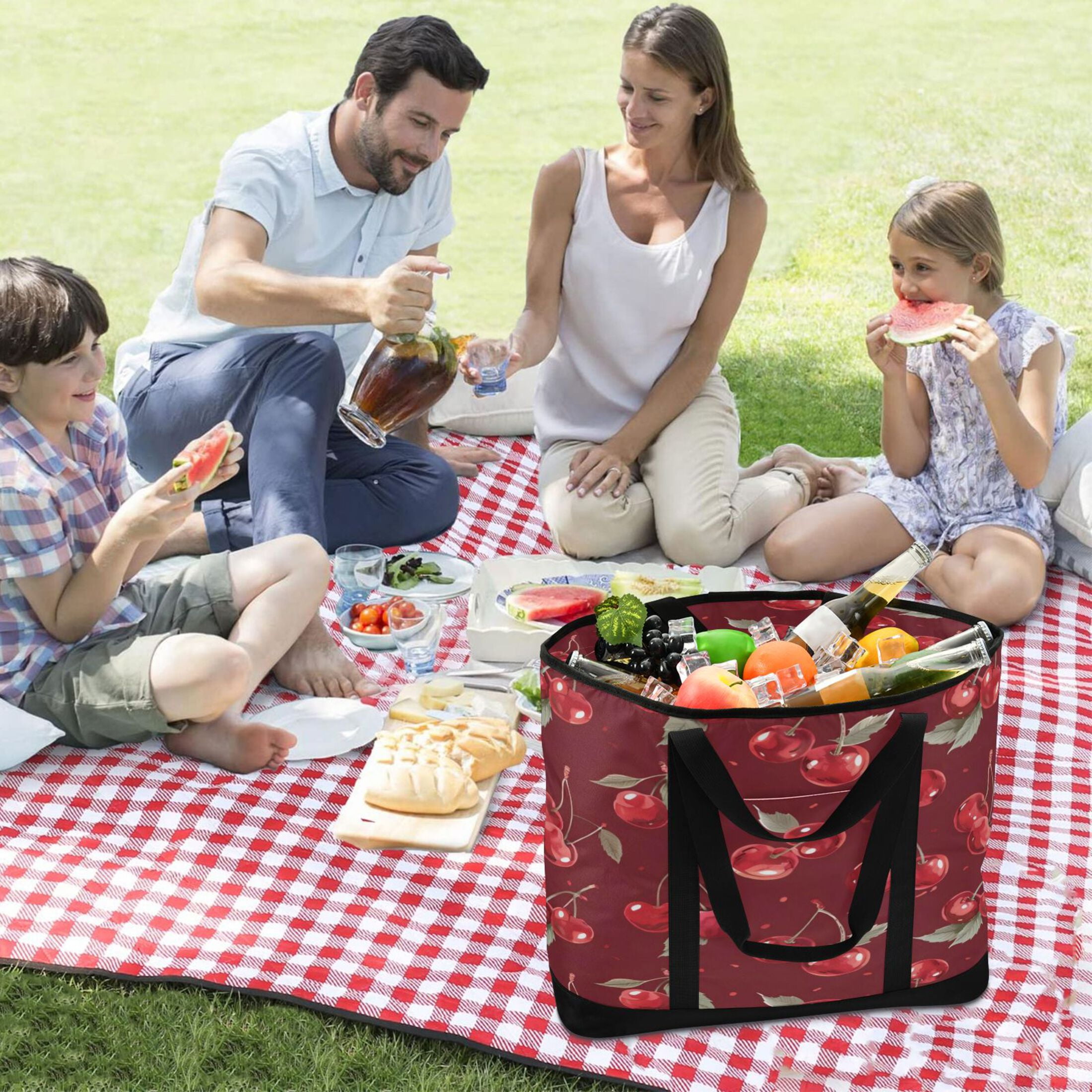 Large Hand-held Ice Pack Picnic Bag Insulation and Refrigeration Suitable for Shopping Picnics and Camping Red Cherry