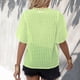 thumbnail image 4 of Blusa de manga corta de color puro Cuello en V Camisa de empalme de encaje de doble capa cómoda de color liso para mujer Verde claro S, 4 of 6