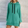 thumbnail image 1 of Chandail à Capuche pour Femmes Robe Longueur Genou Long Chandail-Over Hauts Fendus Automne Hiver Chandail en Peluche, 1 of 8