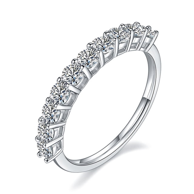 Anillo de diamantes en hilera de moissanita para mujer, chapado en plata 925, oro de 18 quilates, anillo sencillo personalizado