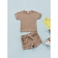 thumbnail image 3 of Qmyliery Kids  Casual Solid Color Round Neck Short Sleeve T-Shirt+ Shorts with Pockets, 3 of 9