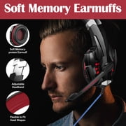 SPBPQY G9000 Stereo Gaming Headsets for PC P4 P5 Controller, Noise Cancelling over Ear Headphones with Mic, LED Light, Bass Surround (Red)