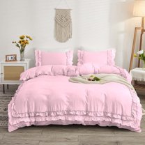 DNG Creations 1 Piece Double Ruffle Duvet Cover With Zipper Closure ( Solid Baby Pink ) All-Season 100% Egyptian Cotton, 800 Thread Count ( Twin/Twin XL - Size )
