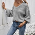 thumbnail image 6 of Women's Knitted Sweater Women's Casual Long Sleeve off Shoulder Knitted Tunic Tops Crew Neck Pullover Sweater Knitted for Women S-15 Gray S, 6 of 6