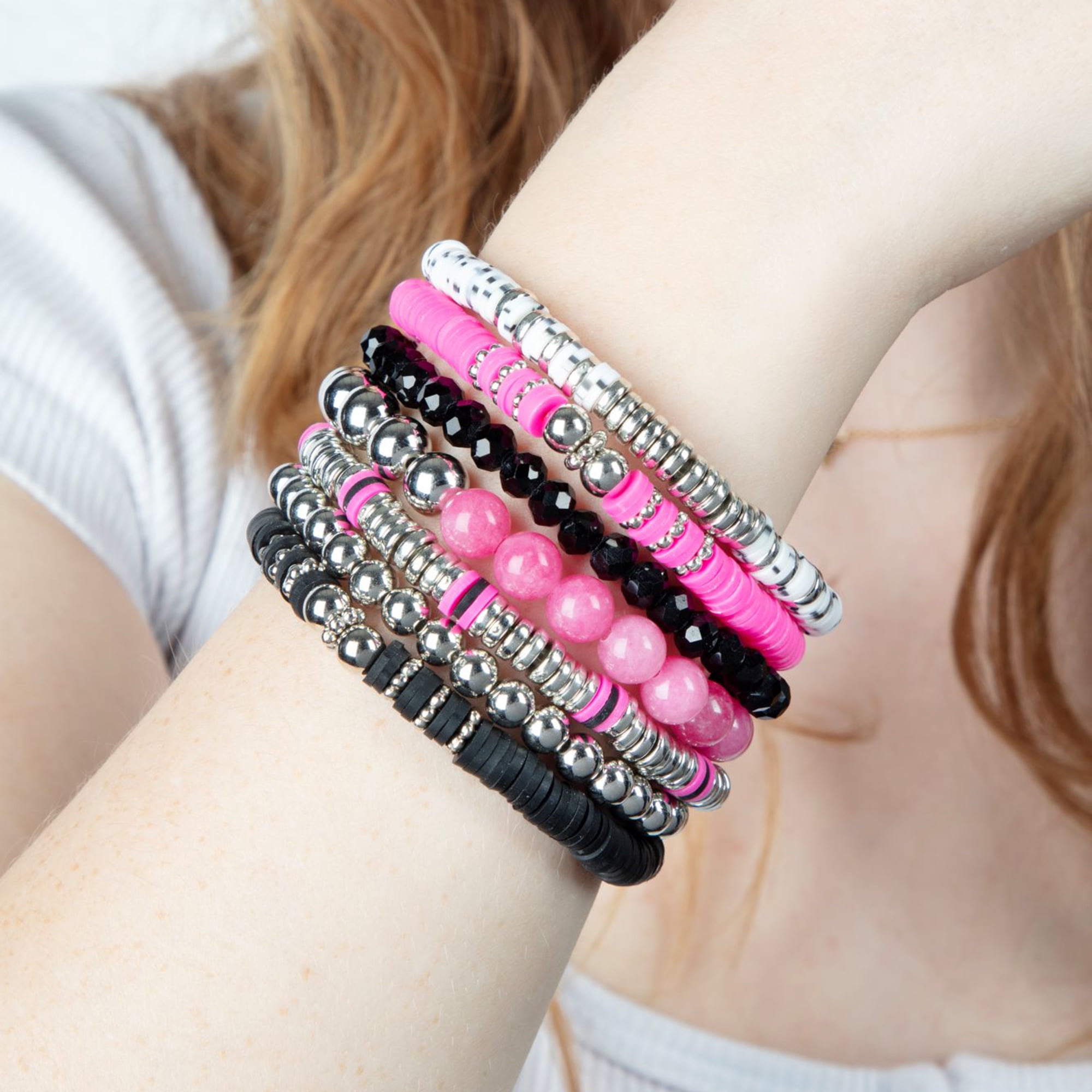 Cousin DIY Pink and Black Heishi Stack DIY Bracelet Kit, 564 Beads, Clay/Metal, Adult, 69995660
