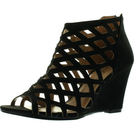 

BONNIBEL TRINA-2 Womens Cut Out Back Zip Wedge Sandals Black 6.5