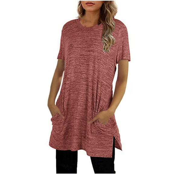 Mittory Womens Casual Sweatshirts Short Sleeve Shirts Oversized With Pocket Tunic Tops