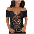 thumbnail image 2 of Puntoco Blusa de manga corta con cuello en V suelta con estampado floral roto para mujer Puntoco Puntoco-7602, 2 of 7