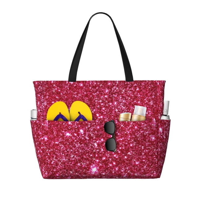 Fotbe Pink Glitter Bolsa de Viaje para Playa - Resistente al Agua, Bolsa Tote de Gran Capacidad y Ligera con 7 Bolsillos para Mujeres y Hombres
