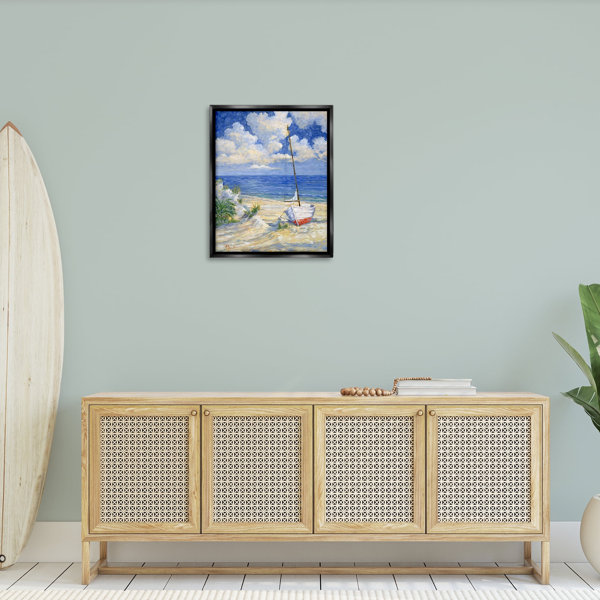 Stupell Industries Costa Del Sol View Transportation Painting Black Floater Framed Canvas Art Print Wall Art, 25 x 31