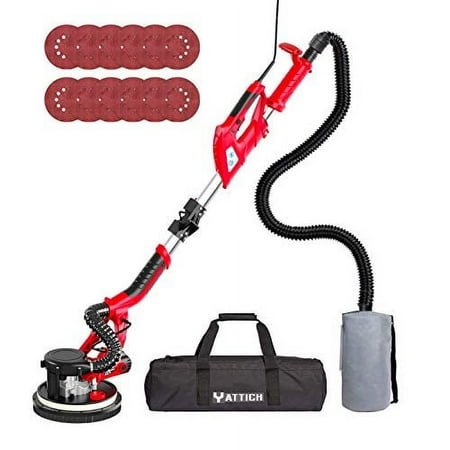 YATTICH Drywall Sander 750W Electric Sander with 12 Pcs Sanding discs 7 Variable Speed 800-1750 RPM Wall Sander with Extendable Handle LED Light Long Dust Hose Storage Bag and Work Glov