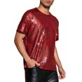 thumbnail image 4 of INSPIRE CHIC Metallic T-Shirt for Men's Round Neck Short Sleeves Sparkle Glitter Tee XL Red, 4 of 5