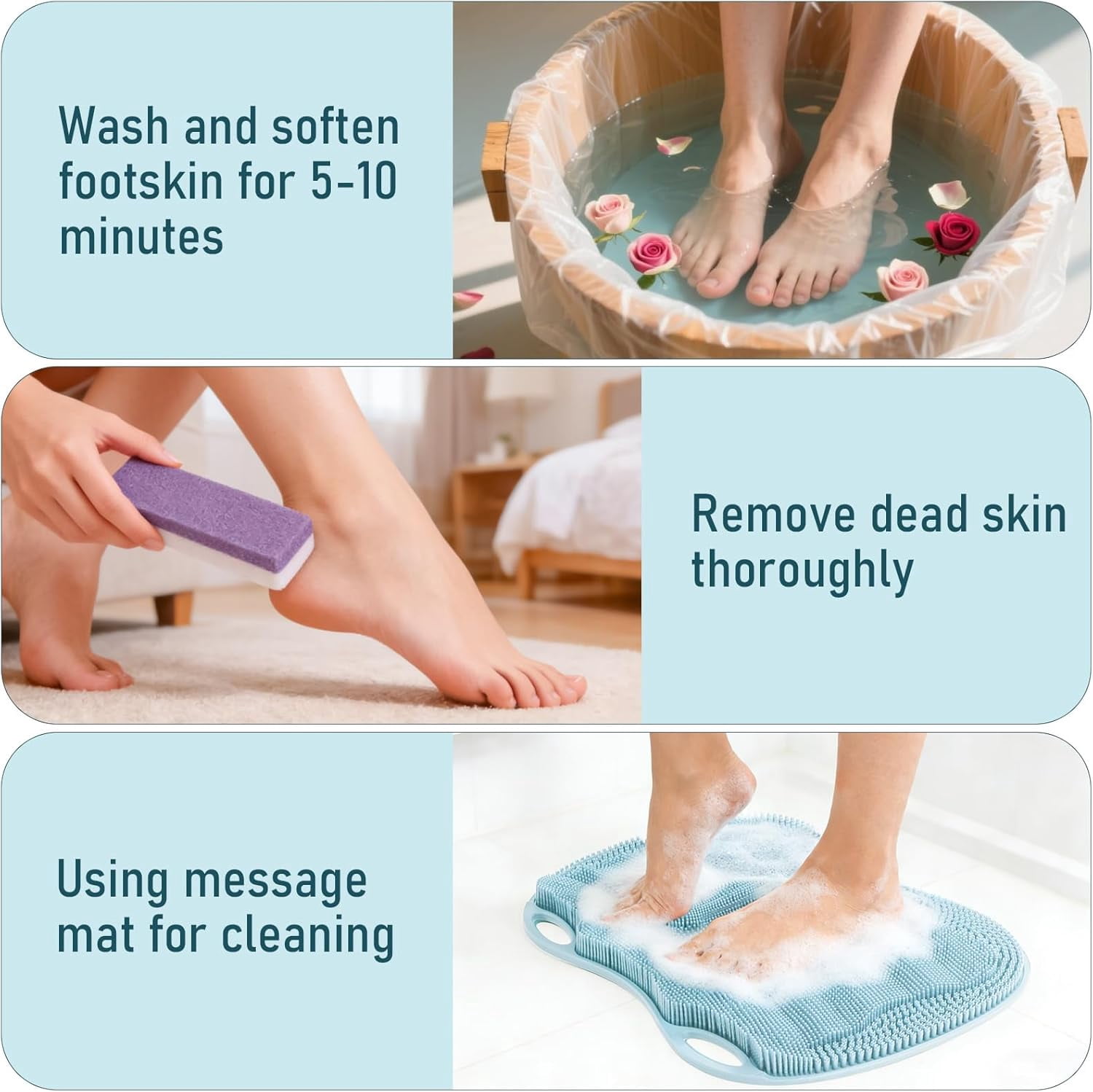 Foot Scrubber Mat Large Feet Scrubber in Shower + Pumice Stone 2 Pack for Shower Floor Bathtub Back Scrubbing Dead Skin Care, Foot Spa Bath 3D Brush Exfoliating Massager Non-Slip Cleaner Pad, Blue