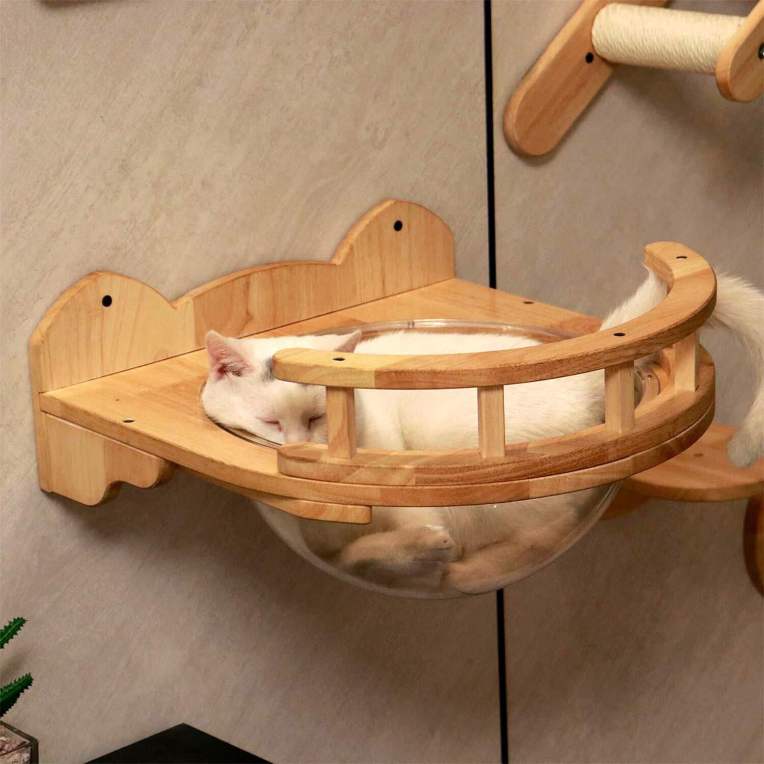 PETOMG Cat Perch, Cat Space Capsule, Cat Bed Furniture, Cat Wall Mounted | Rubber Wood