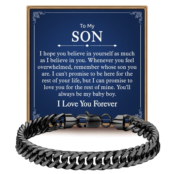 Turandoss Gifts for Son to My Son Bracelet Gifts from Mom Dad Birthday Gift for Men Him from Mom Dad Bracelet 8mm Stainless Steel Silver Cuban Link Chain Bracelets for Him Jewelry Gift