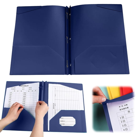 PPKVUFD Sturdy Plastic Folder with Pockets and Brads,1 Pack, Heavy Duty Two Pocket 3 Prong Folders, Holds Letter Size Paper, File Folders with Business Card Slot for S-chool Home and Office