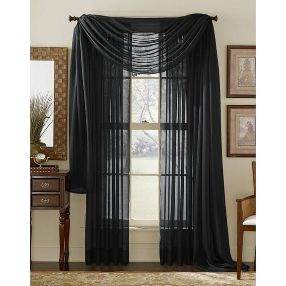 Qutain Linen Solid Viole Sheer Curtain Window Panel Drapes Set of Two (2) 55" x 84 inch - Black