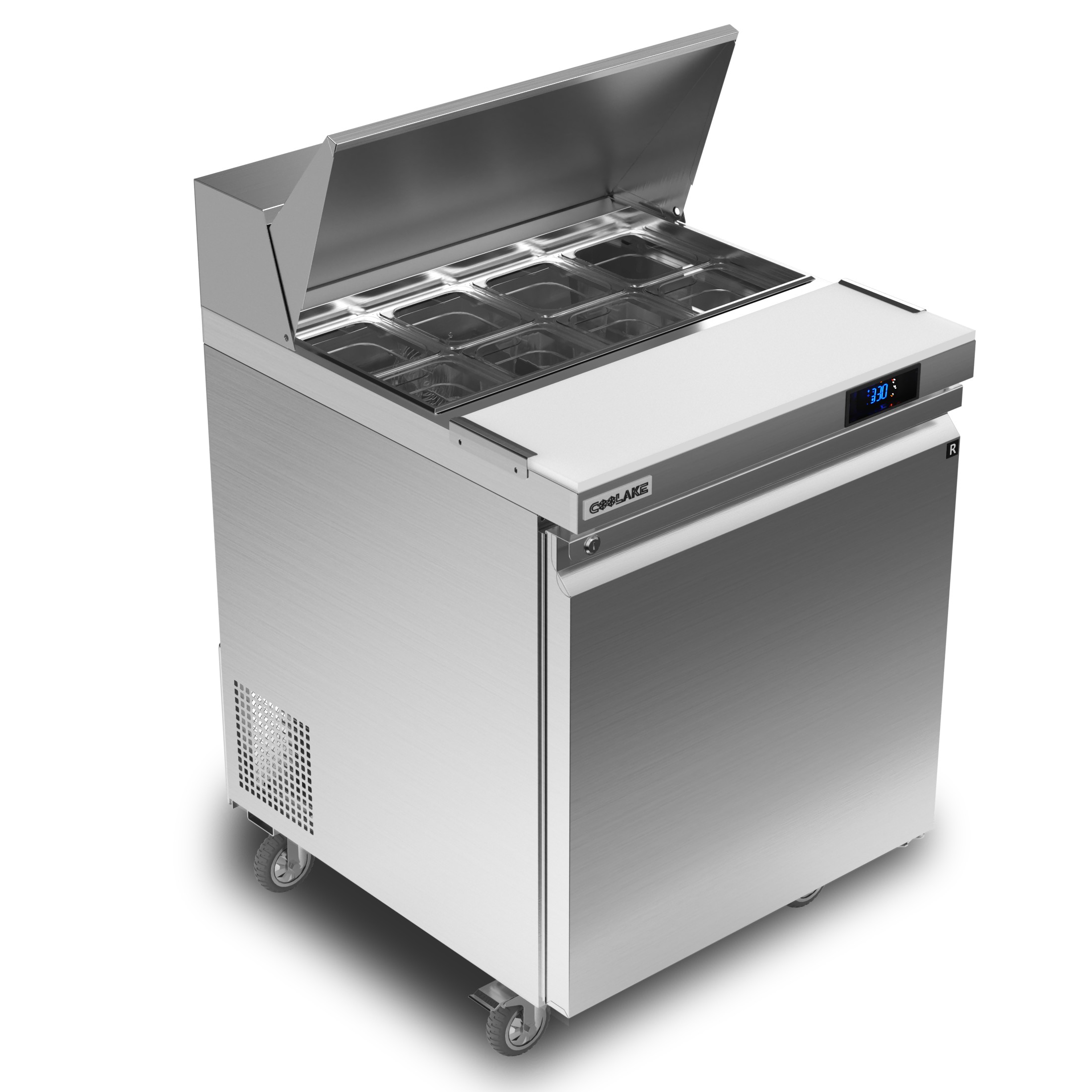 Coolake 27''W Commercial Salad Sandwich Prep Table Refrigerator, 1 Door Stainless Steel 7.5 Cu.ft Counter Fan Cooling Refrigerator