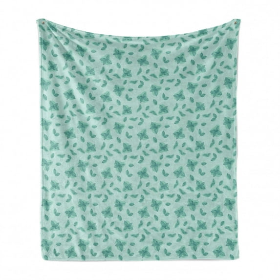 Botanical Soft Flannel Fleece Throw Blanket, Mint Leaves Spicy Herbs Cooking Ingredients Forest Garden Aroma Cocktail Doodle, Cozy Plush for Indoor and Outdoor Use, 60" x 80", Sea Green, by Ambesonne