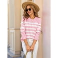 thumbnail image 4 of Women'S Striped Sweaters Casual Crew Neck Long Sleeve Pullover Oversized Cable Knit Loose Jumper Tops Pink L, 4 of 8
