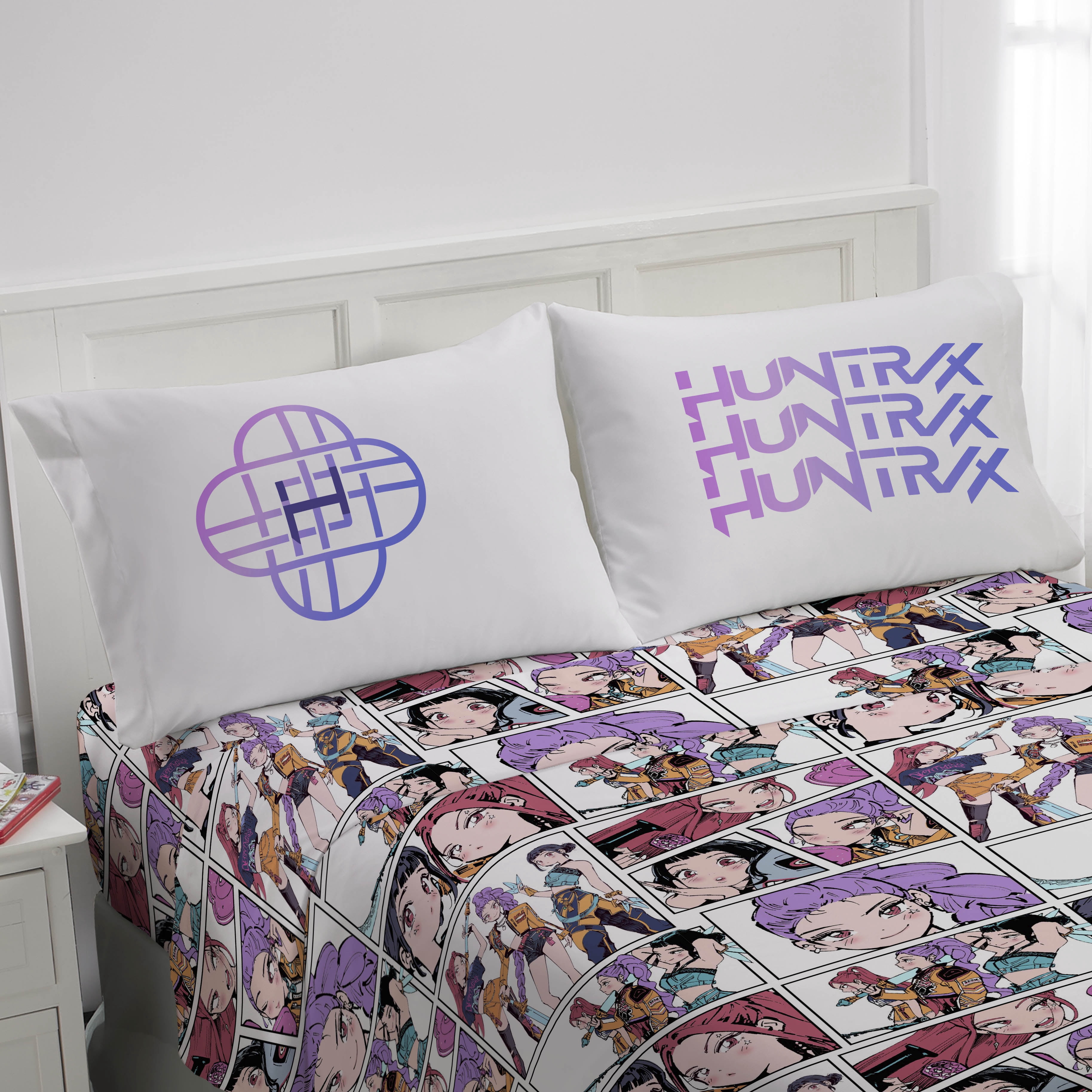 KPOP Demon Hunters Huntrix Trio Kids 4 Piece Bedding Sheet Set, Multicolor, Full Size