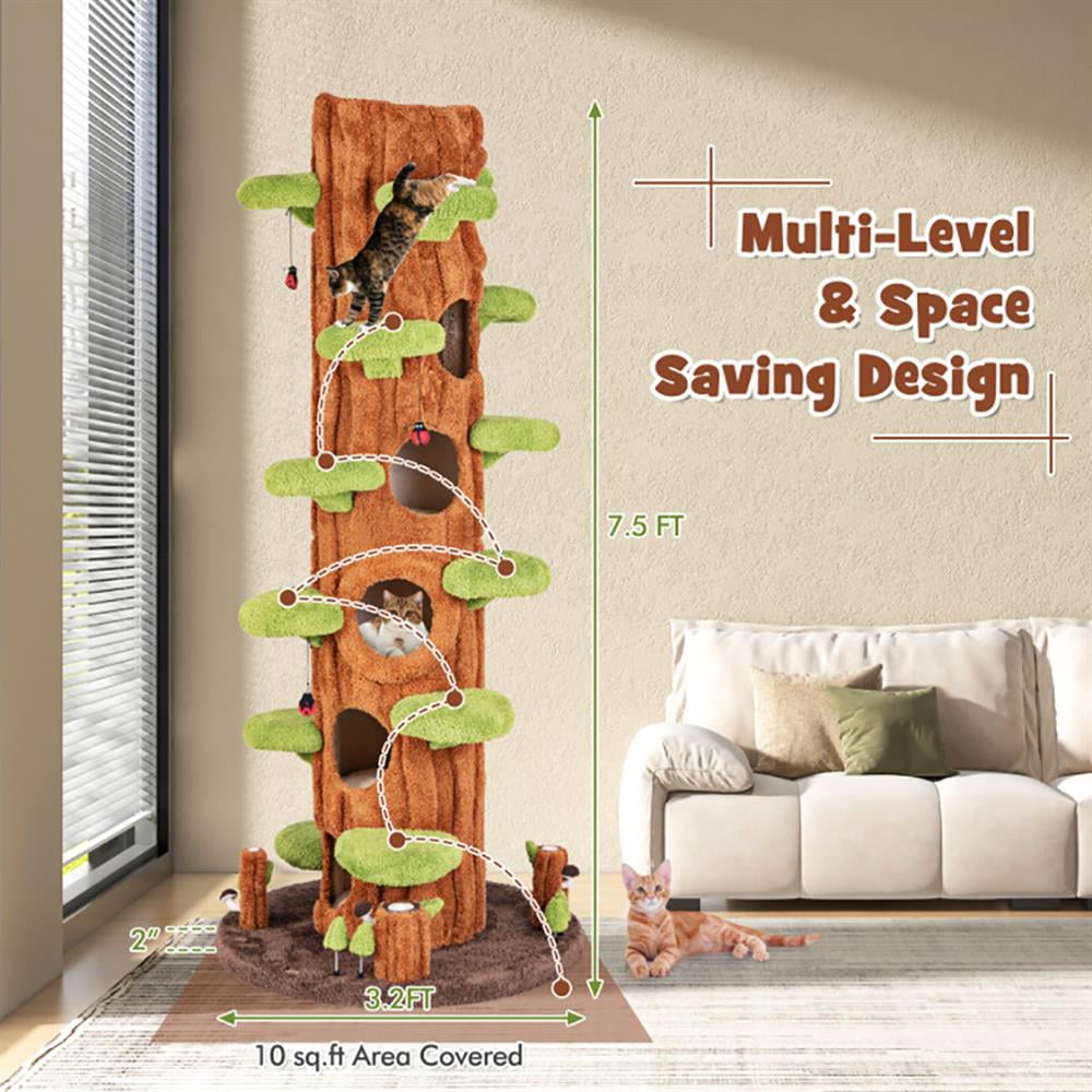 Topcobe 90.5 Inch Tall Multifunctional Cat Tree with Private Condos for Indoor Cats, Modern Cat Furniture, Cat Tower for Indoor Cats-Brown