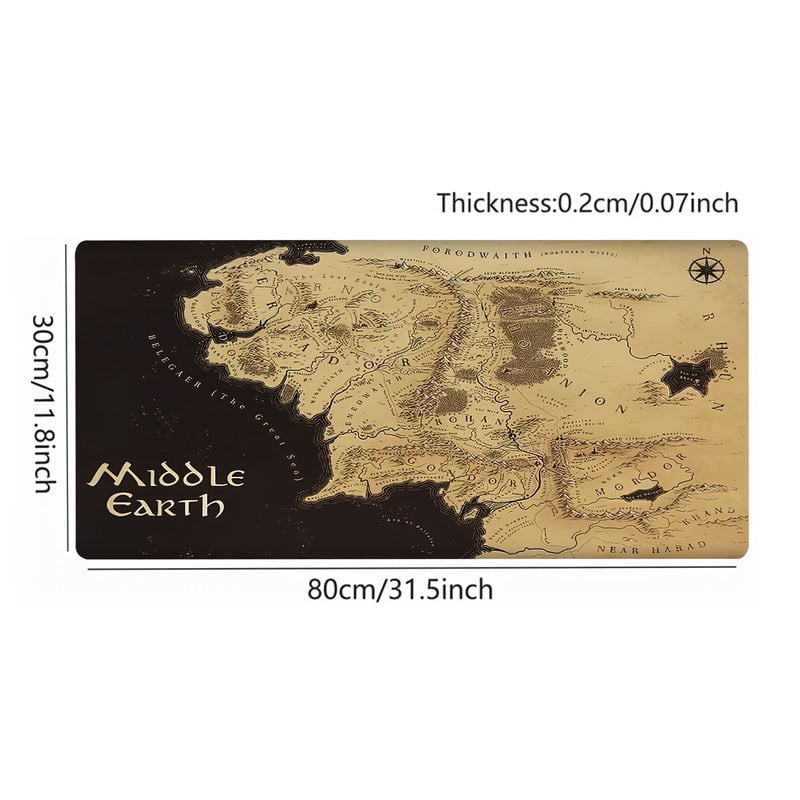 1pc Middle Earth Map Large Gaming Mouse Pad - Deskpad Mat with Stitched Edges, 31.5x11.8 inch,Non-Slip Waterproof Rubber Base Mouse Pad